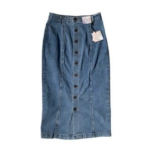 NWT Happily Grey maxi button down denim skirt, Size 5